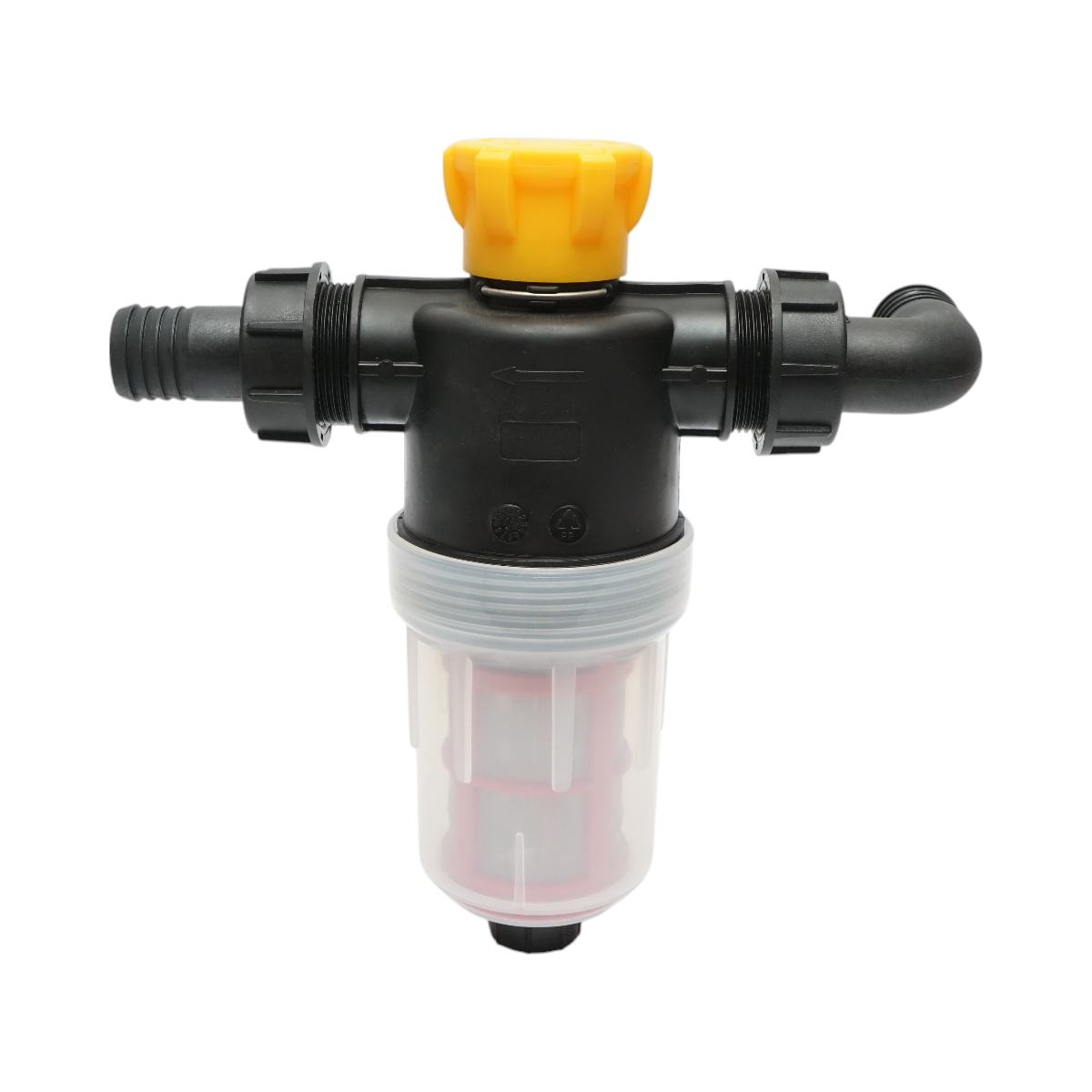 Transparent herbicide filter with 2 sieves and self-cleaning valve, 32mm connection